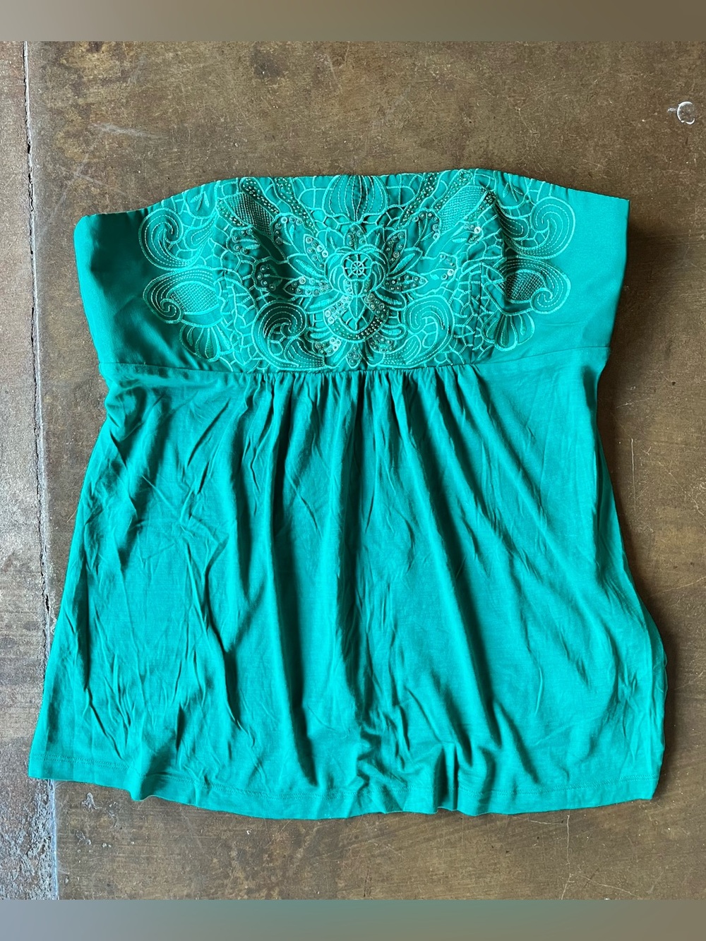 Oasis Vintage Green Embroidered Strapless Babydoll Fit Tube Top Mermaidcore 14